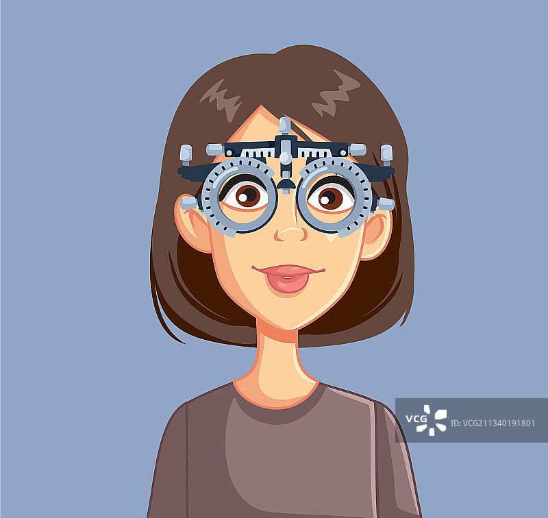 戴着试镜架的女人进行眼科检查咨询图片素材