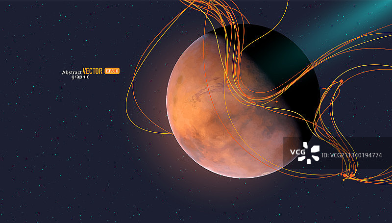 清晰火星是太阳系的行星，矢量技术天文背景图片素材