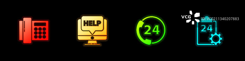 电话、电脑显示器及24小时帮助服务图片素材