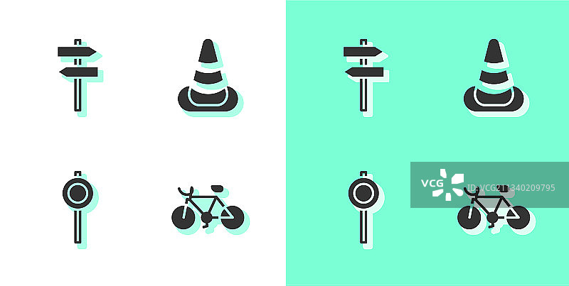 自行车、道路交通标志牌和交通图片素材