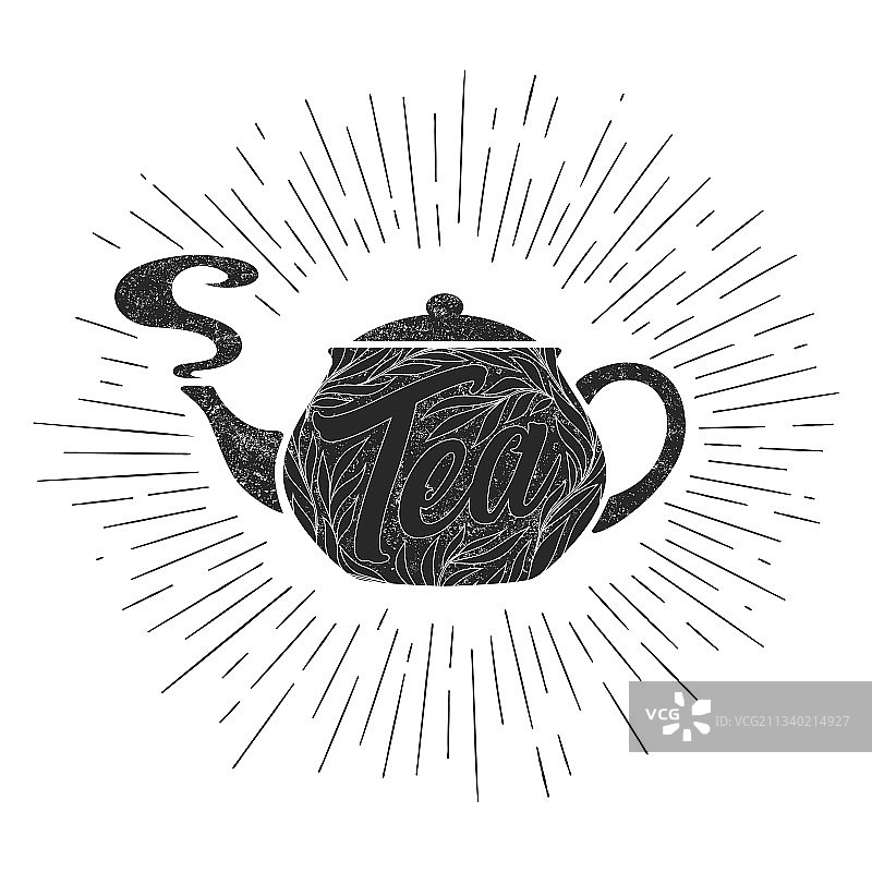 手绘茶叶标志，黑色茶壶图片素材