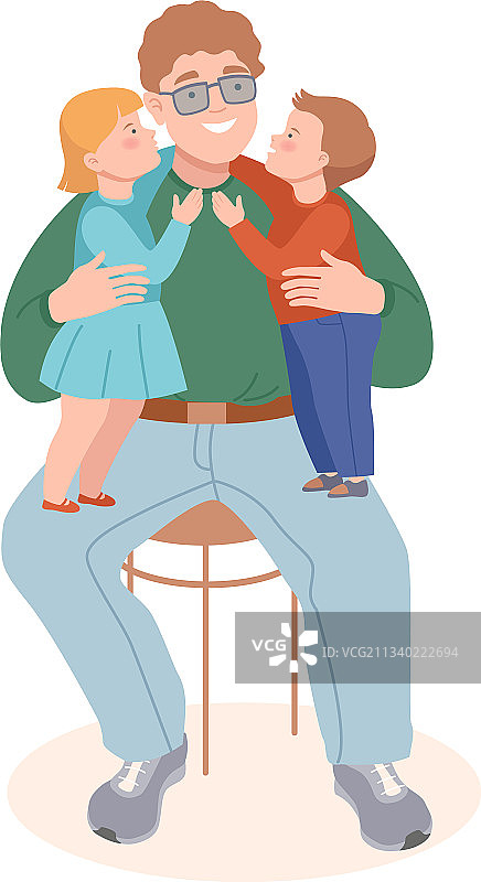 年轻的父亲与孩子们亲吻脸颊图片素材