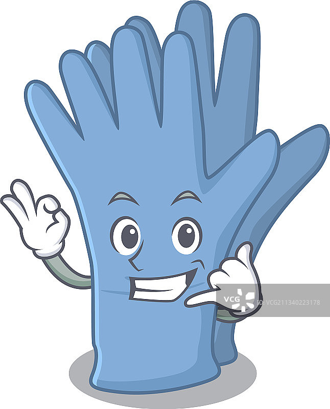 戴医疗手套的卡通人物设计，展示“call me”图片素材