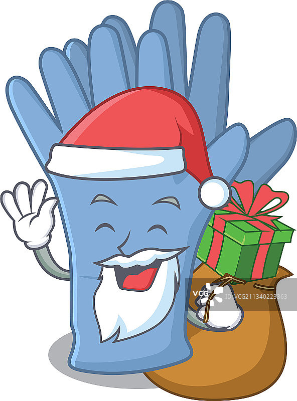 卡通圣诞老人医用手套与礼物图片素材