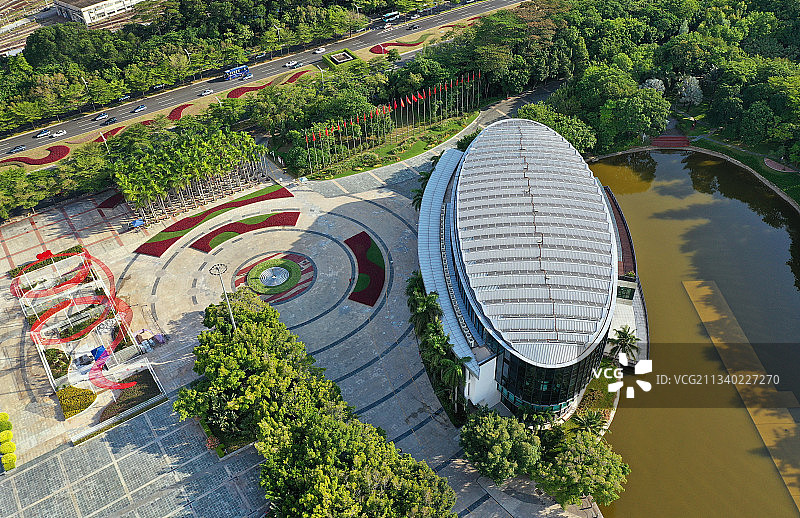 广东省深圳市福田区深圳国际园林花卉博览园航拍图片素材