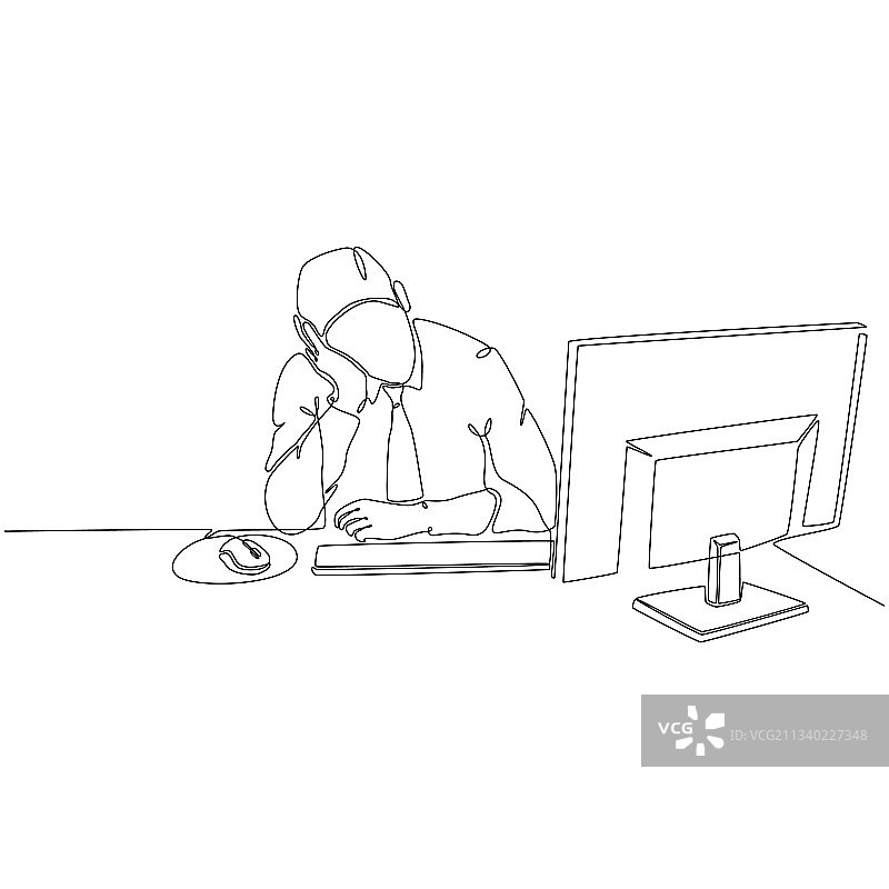 疲惫的商人连续线条画图片素材