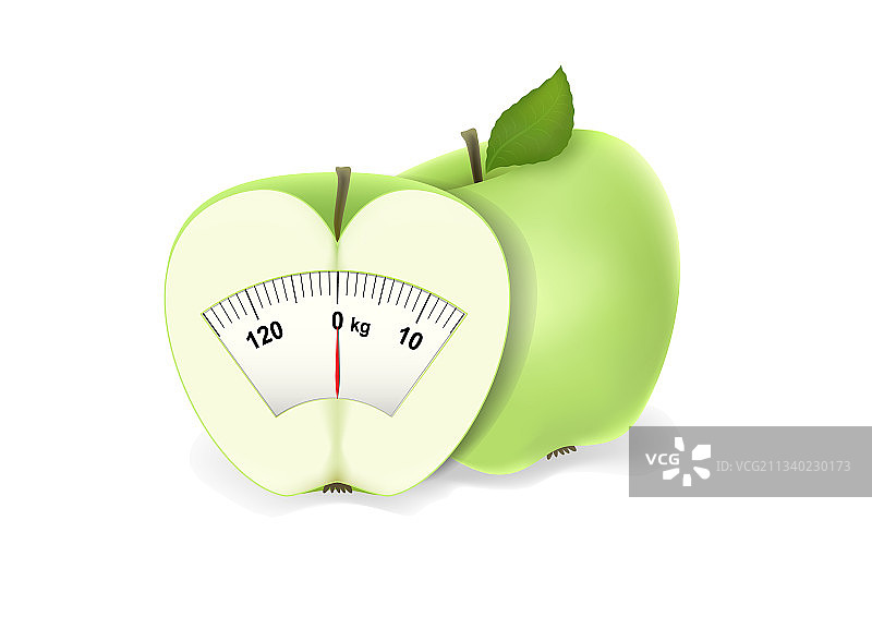 带秤的二分之一个青苹果图片素材