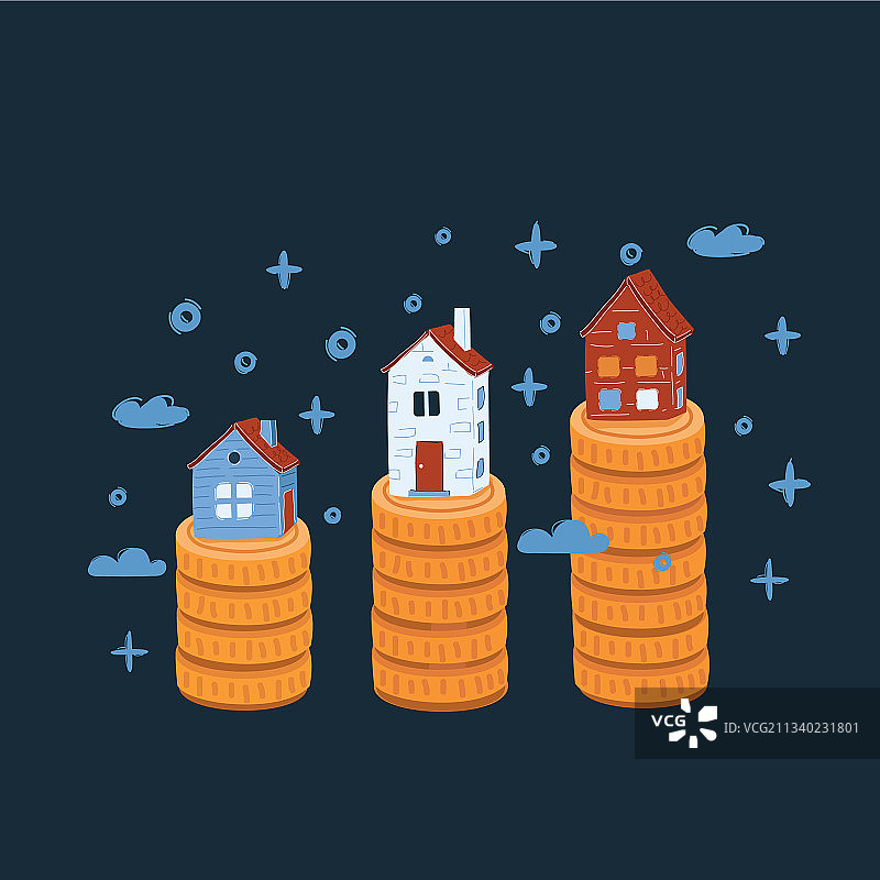 房屋和硬币堆叠图片素材