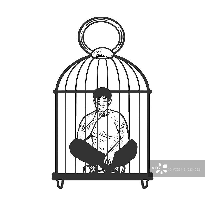 笼中男人素描图片素材