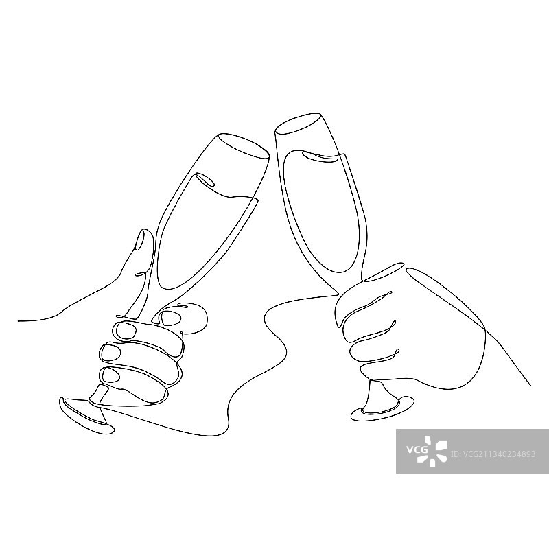 手持玻璃杯连续线条画图片素材