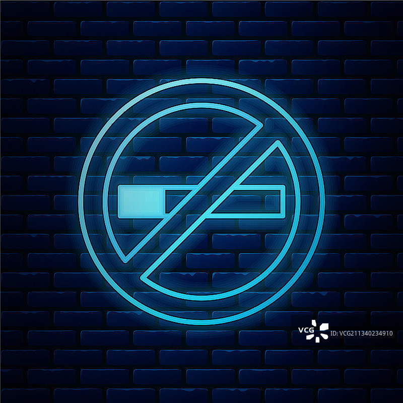 发光霓虹禁止吸烟图标（砖背景）图片素材