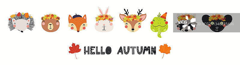 秋叶皇冠中可爱的小动物头像图片素材