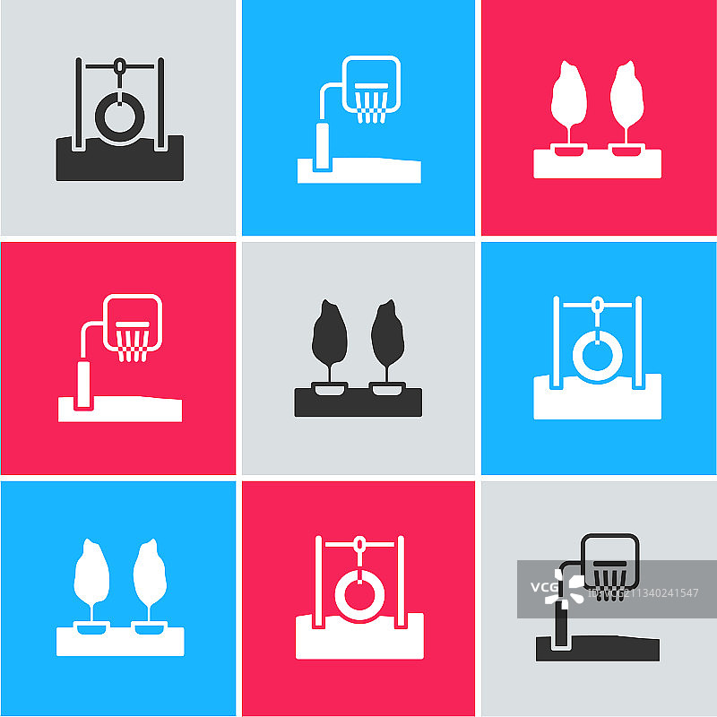 悬挂在绳子上的汽车轮胎和篮球板图标合集图片素材