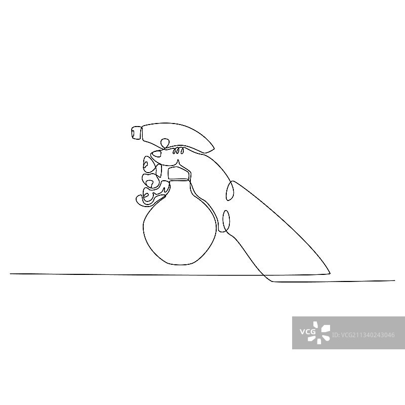 手持喷雾的连续线条画图片素材