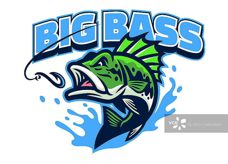 大口黑鲈鱼吉祥物标志图片素材