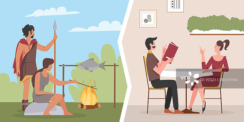 现代原始人生活进化穴居图片素材