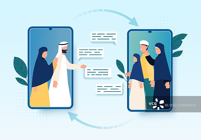 穆斯林家庭视频会议图片素材