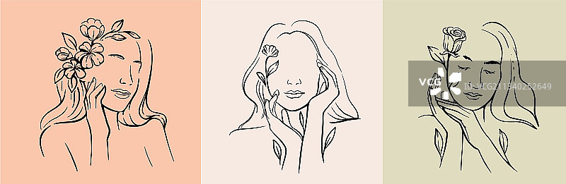 女人脸部抽象线条画图片素材