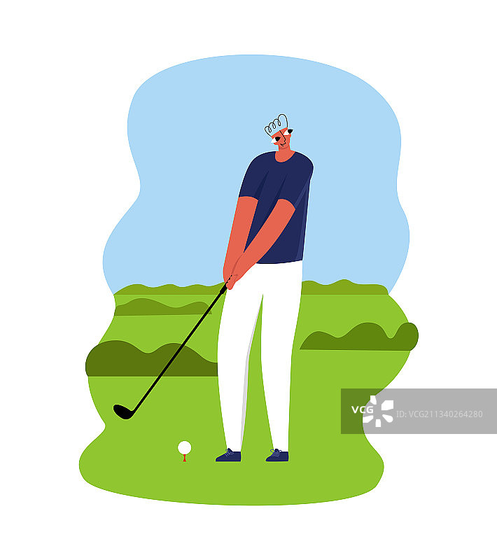 在草坪上打高尔夫球的年轻球员图片素材