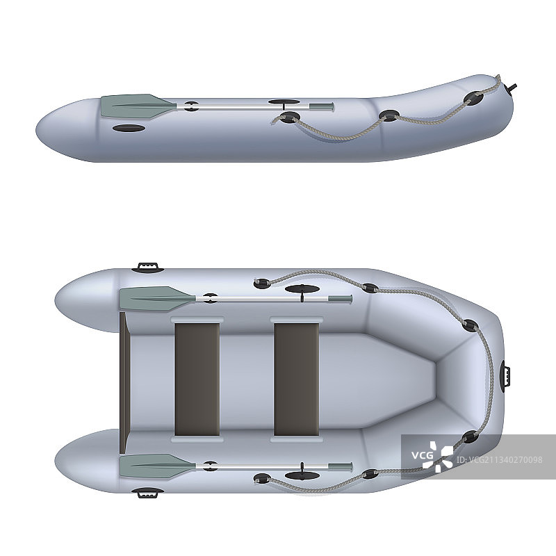 橡胶充气艇侧面和顶视图套装图片素材
