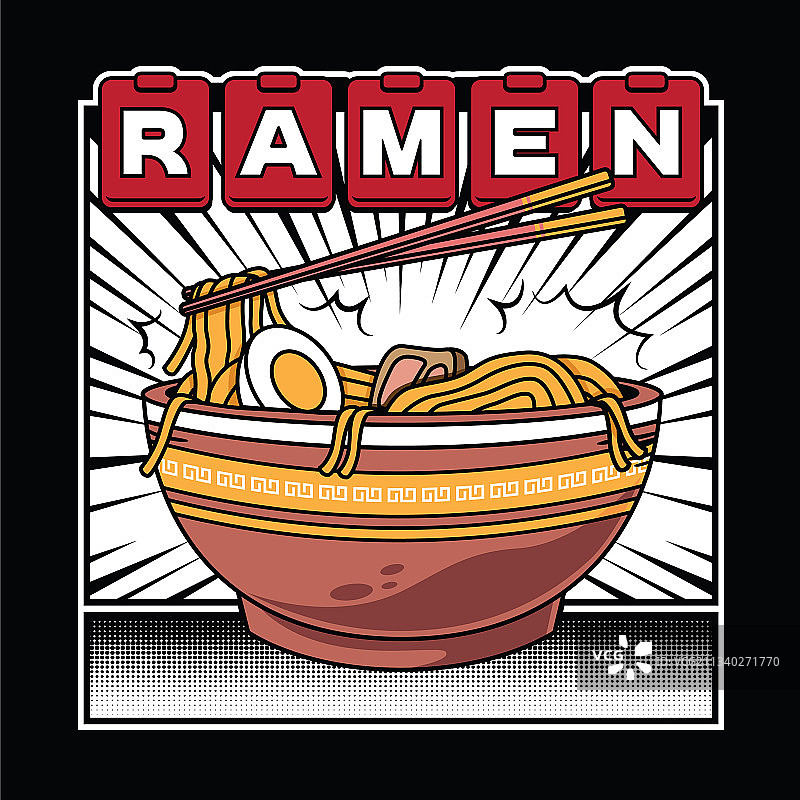 复古扁平漫画风格碗装拉面图片素材