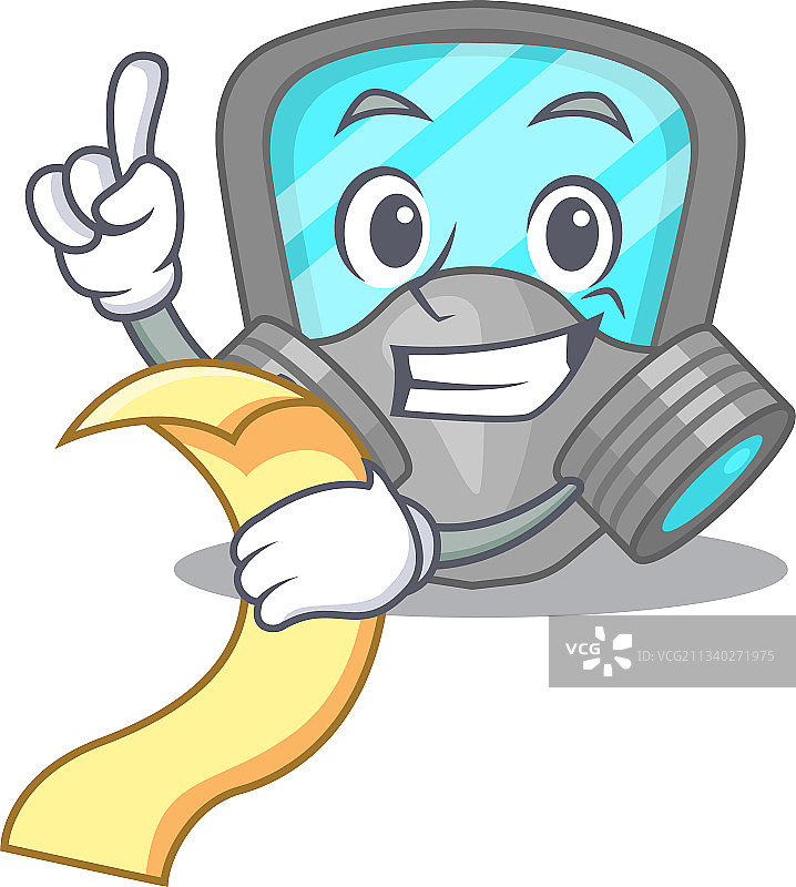 手持菜单的呼吸面罩吉祥物图片素材