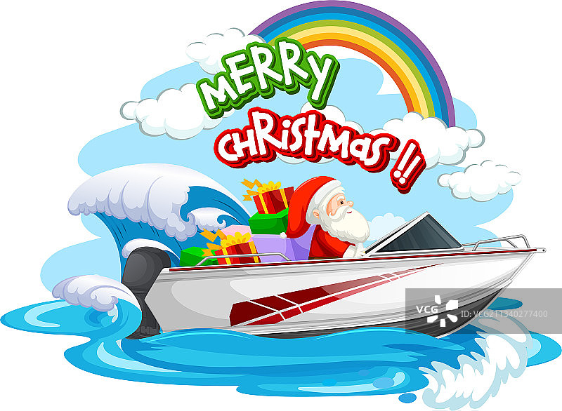 圣诞快乐字体与加速圣诞老人图片素材