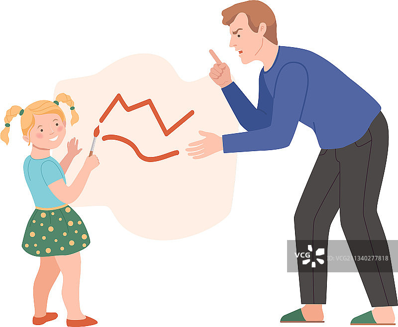 生气的爸爸责骂涂鸦的女儿图片素材