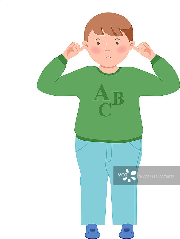 捂住耳朵阻止听声音的男孩图片素材