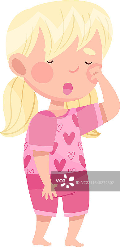 穿着睡衣揉眼睛的困倦小女孩图片素材