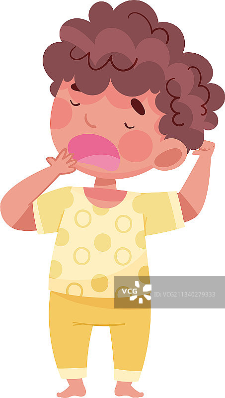 穿睡衣伸懒腰的小男孩图片素材