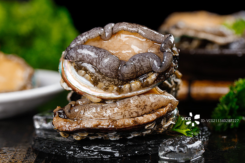 黑石板上的大鲍鱼图片素材