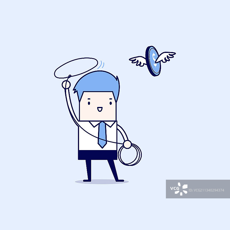 商人追逐飞来的金钱绳子图片素材