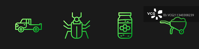 蜂蜜罐皮卡车昆虫苍蝇线条图片素材