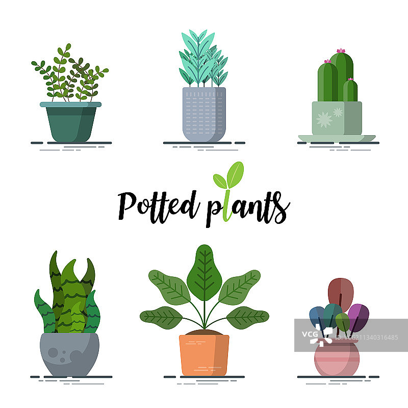 扁平风彩色盆栽合集图片素材