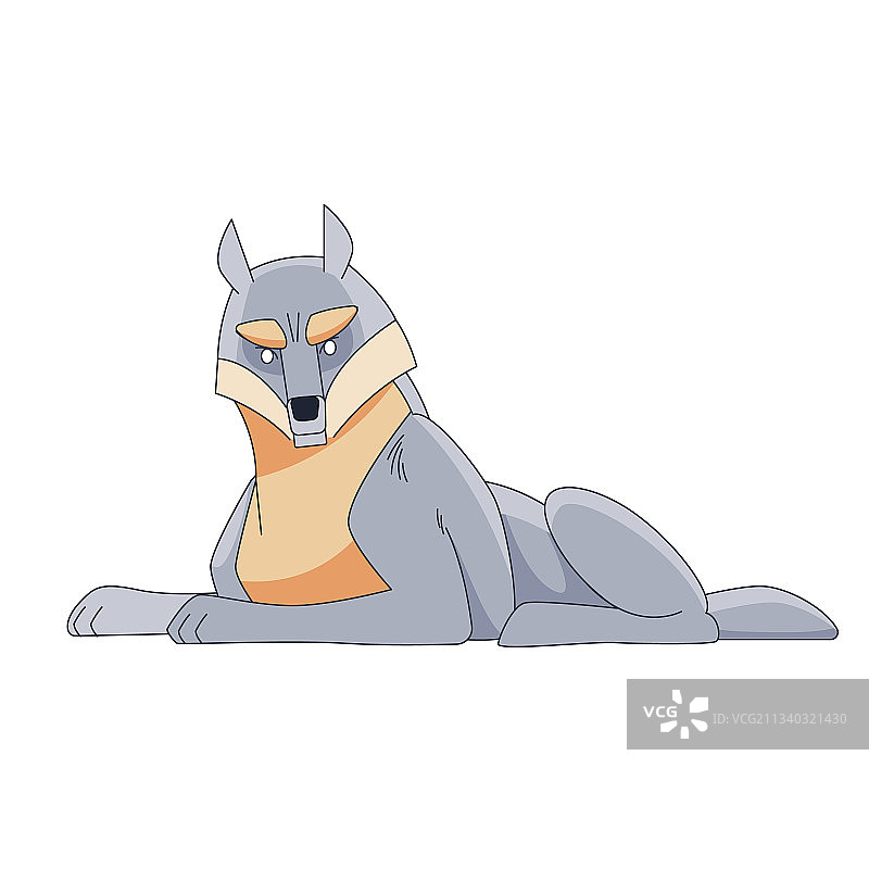 卡通扁平风格狼躺下图片素材