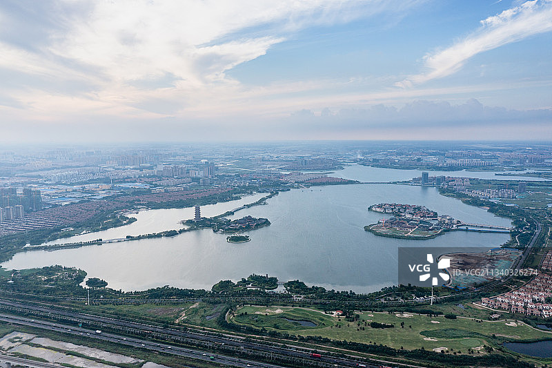 航拍山东省青岛市胶州市少海景区图片素材