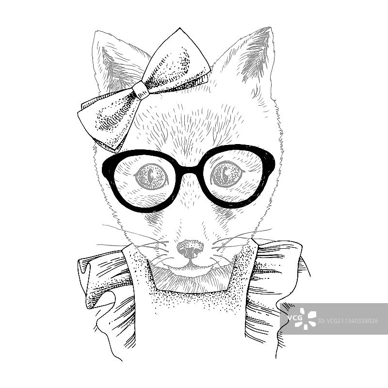 手绘滑稽狐狸肖像与配饰图片素材