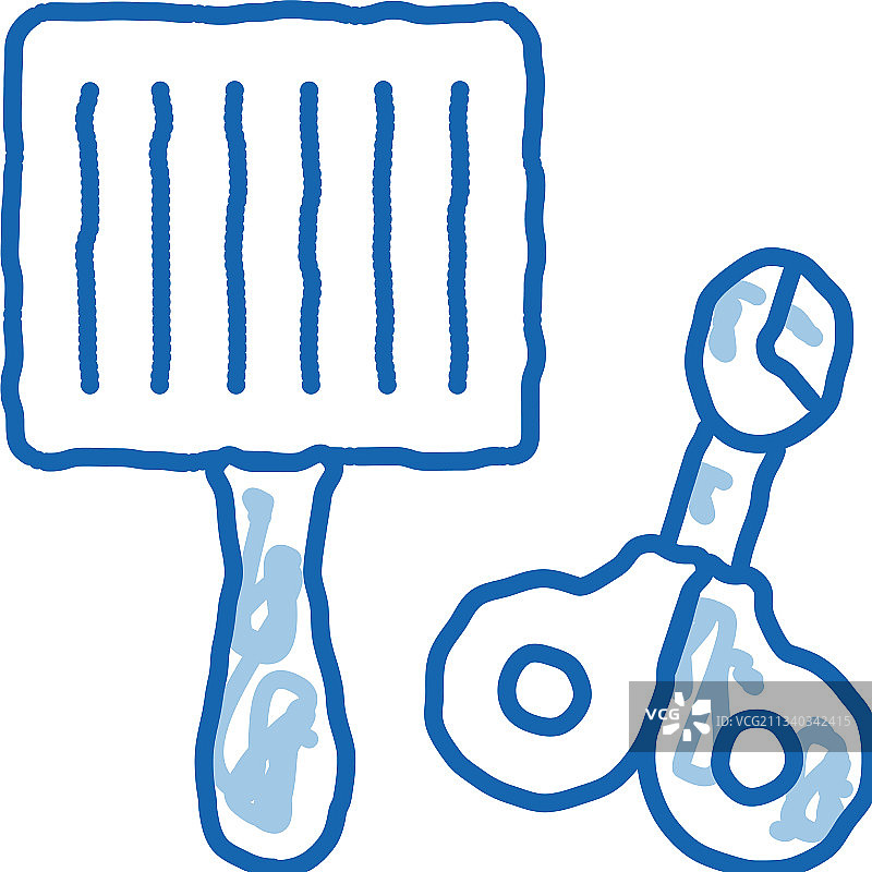 宠物梳子和剪刀涂鸦手绘图标图片素材