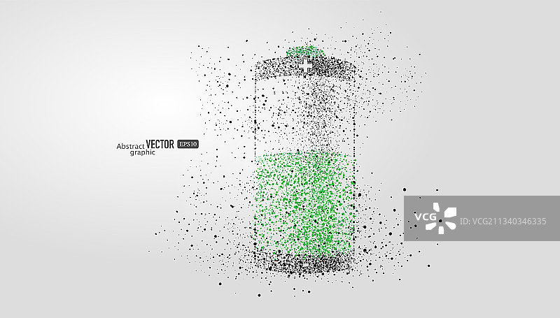 灰色背景上粒子点组合的新能源电池，抽象矢量现代科技背景图片素材