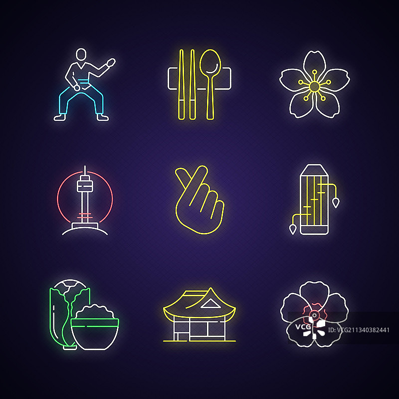 韩国文化霓虹灯图标合集图片素材