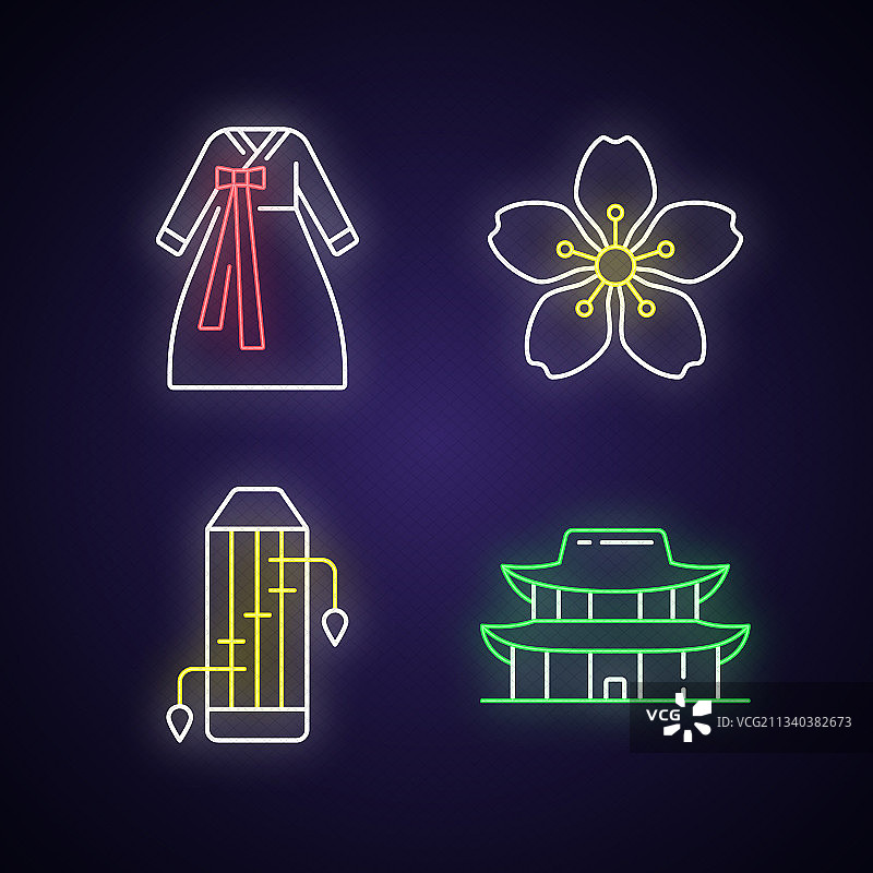 韩国民族特色霓虹灯图标图片素材