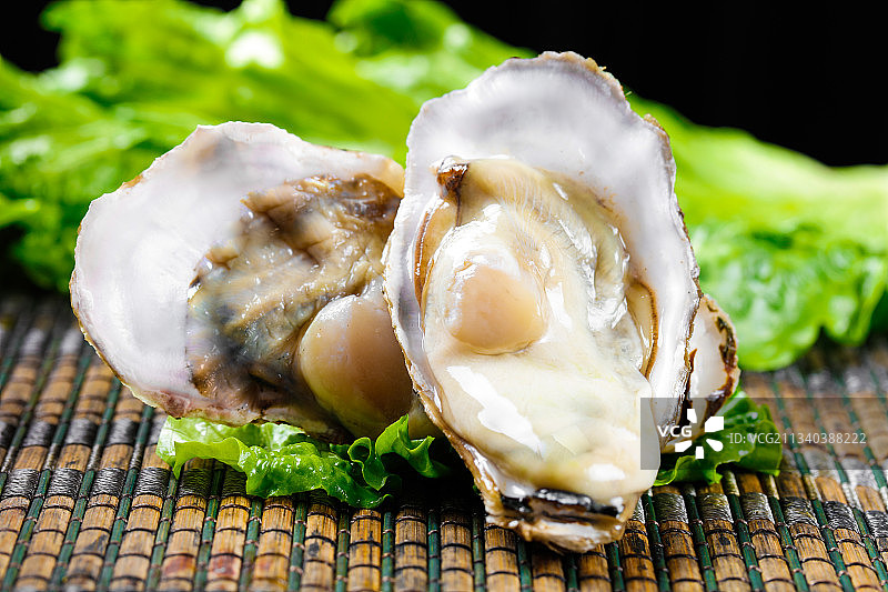 木底上放着生蚝图片素材