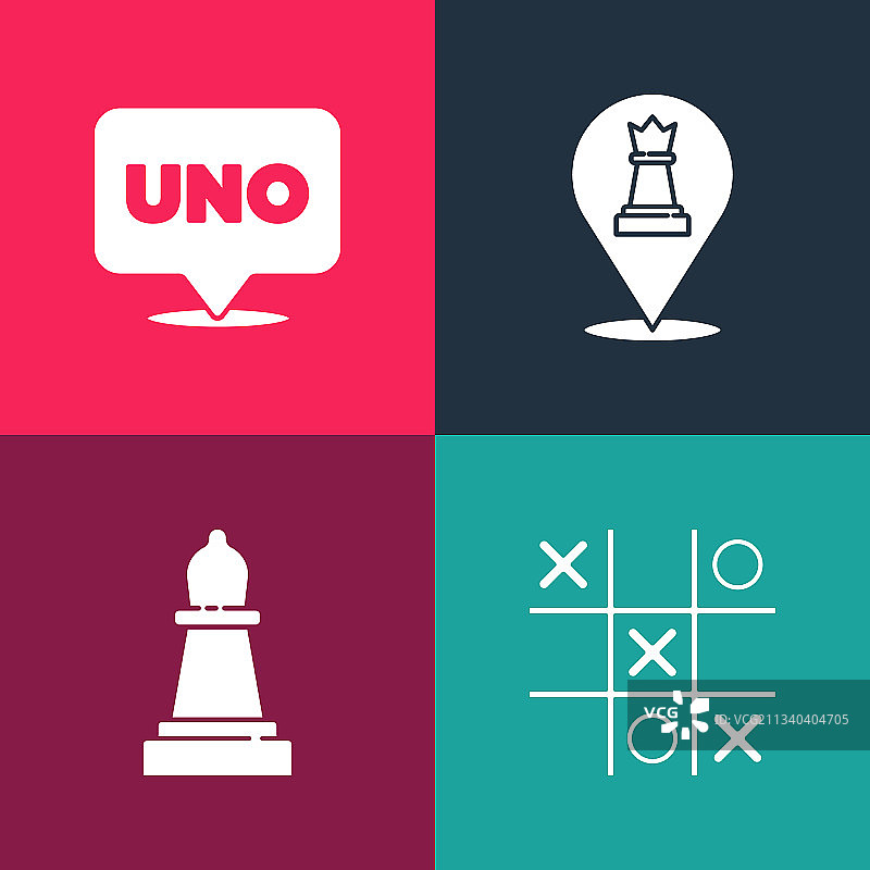 波普艺术井字棋象棋和UNO牌图片素材