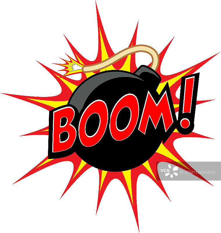 卡通圆形黑色炸弹与点燃的导火索图片素材