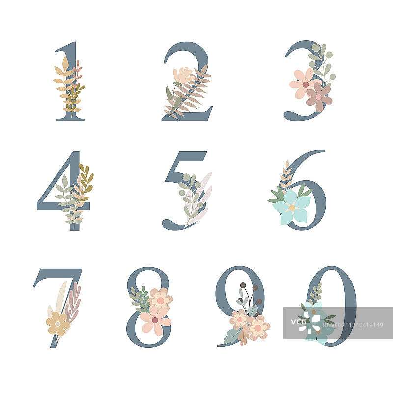 鲜花装饰的数字花卉字母组合图片素材