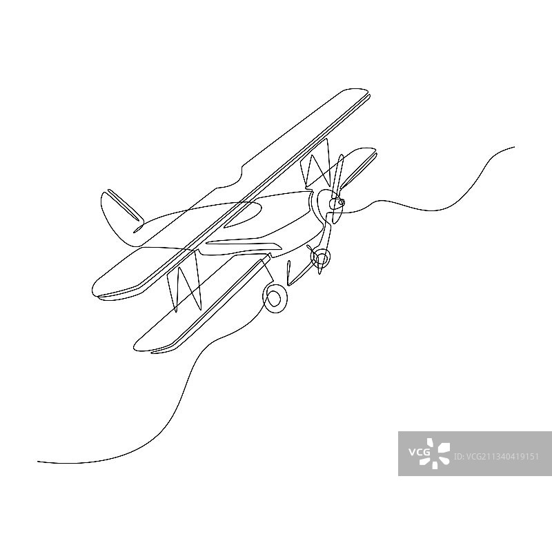 老式飞机连续线条画图片素材