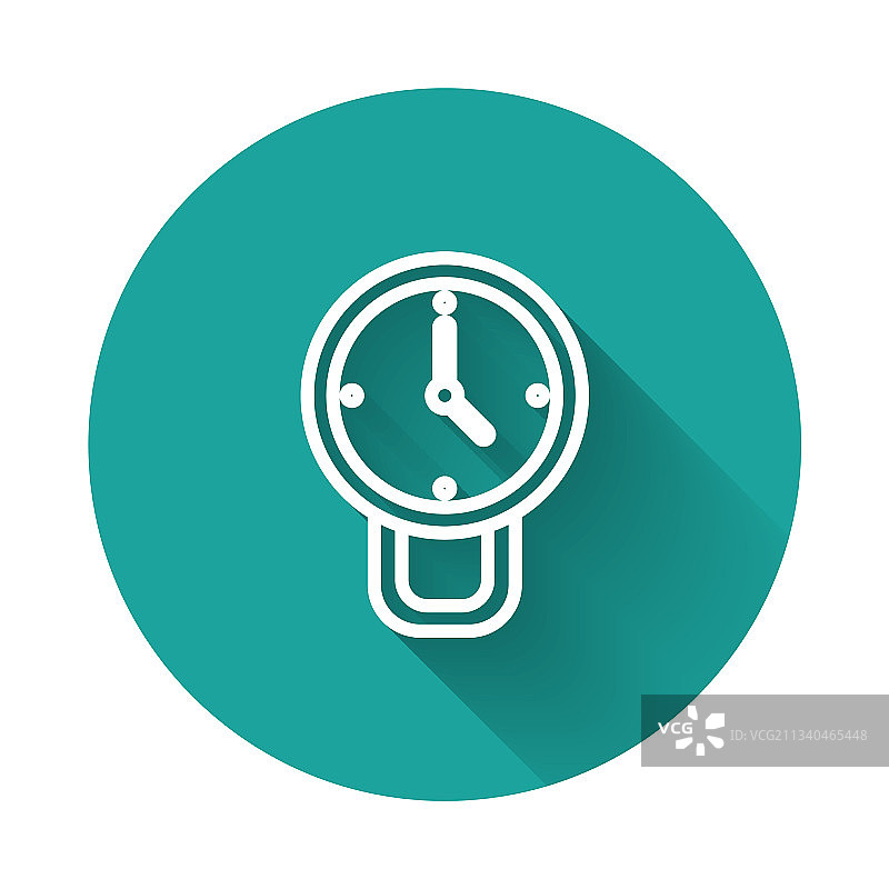 白色线条时钟图标，带长阴影图片素材