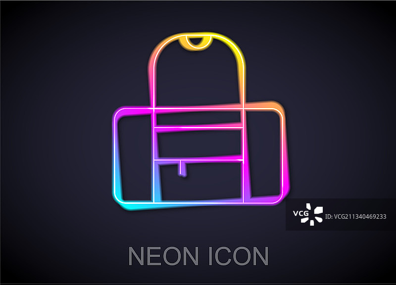 黑色背景上的发光霓虹灯运动包图标图片素材