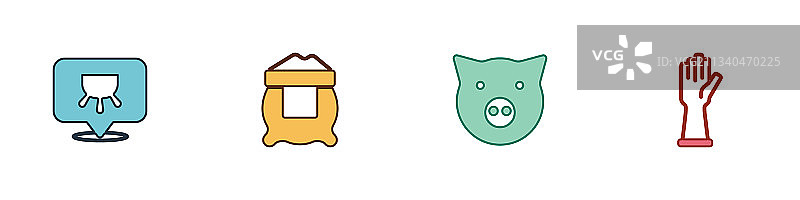 乳房、面粉袋、猪和橡胶手套图片素材